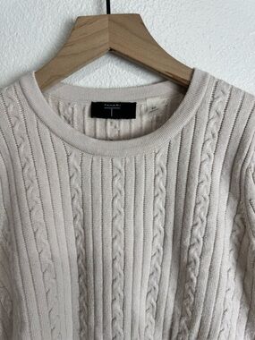 TAHARI Cream Cable Knit elbow sleeve Sweater Size Small